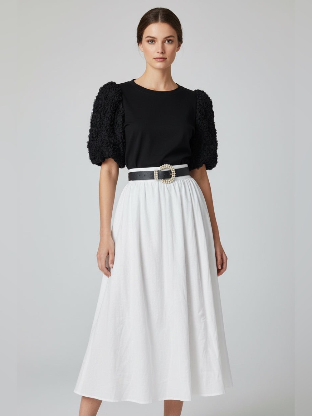 Vince Camuto White Gathered Midi Skirt